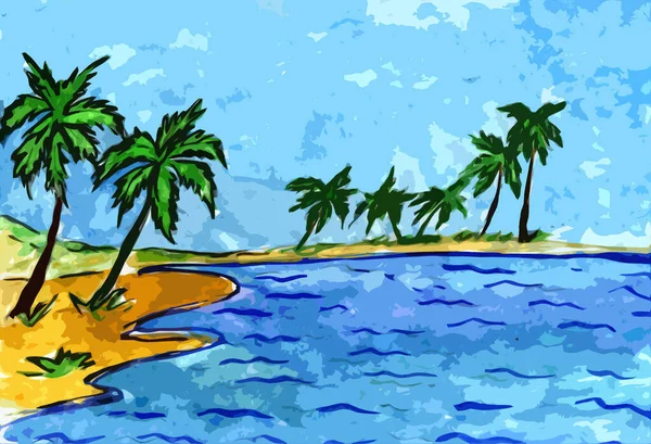 海滩上有棕榈树的热带景观 — 图库照片