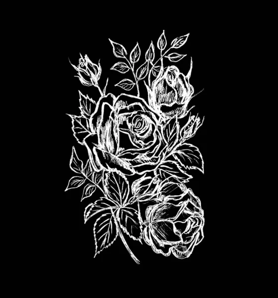 由美丽的花朵组成的作品 在黑色的背景上涂上了白色 — 图库照片