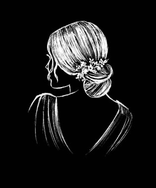 Güzel bir akşam saç stili olan bir kızın kafası.