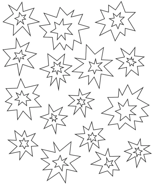 Different Ray Stars Drawn Black Outline White Background — Stockfoto