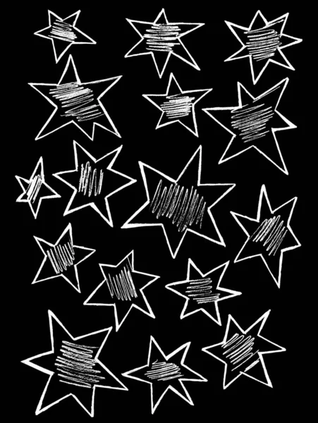 Чорному Тлі Намальовані Різні Білі Зірки — стокове фото