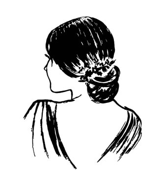 Güzel bir saç stili olan bir kızın siyah beyaz görüntüsü.