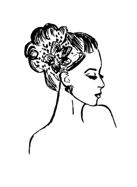 黒と白のイメージの女の子の頭とともに美しい髪型 — ストック写真