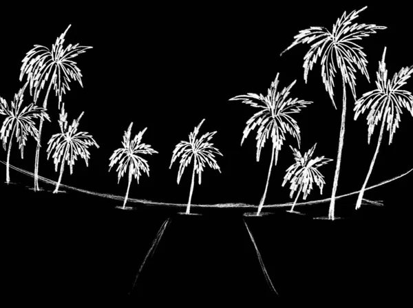 Пейзаж Білими Пальмами Чорному Тлі — стокове фото