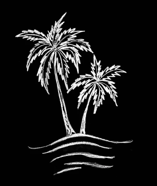 Landschaft Mit Weißen Palmen Auf Schwarzem Hintergrund — Stockfoto