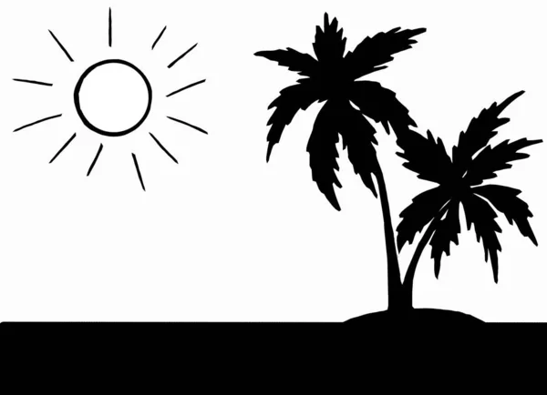 Beyaz Arka Planda Iki Palmiye Ağacının Siyah Silueti — Stok fotoğraf