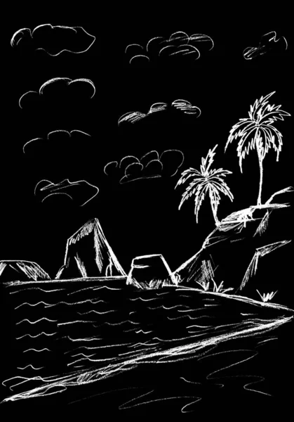 黑色背景下的白色棕榈树 — 图库照片