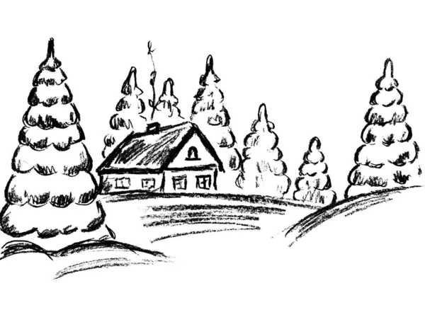  Evlerle ve Noel ağaçlarıyla manzara - grafik resim