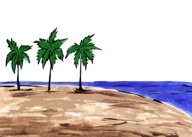 plajda palmiye ağaçları ile manzara