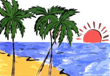 plajda palmiye ağaçları ile manzara