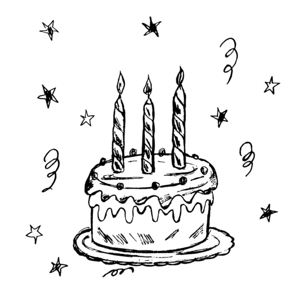 Tort Urodzinowy Świecami Czarno Biały Obraz — Zdjęcie stockowe
