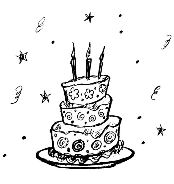 Tort Urodzinowy Świecami Czarno Biały Obraz — Zdjęcie stockowe