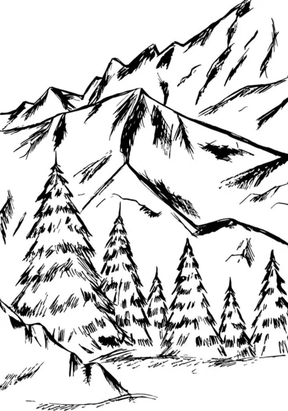 Landschaft Mit Bergen Und Weihnachtsbäumen — Stockfoto