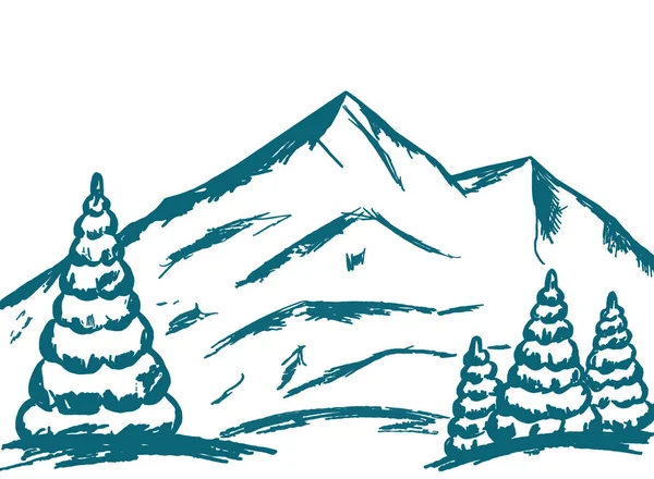 Krajobraz Górami Choinkami Grafika — Zdjęcie stockowe