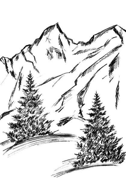Paisagem Com Montanhas Árvores Natal Imagem Gráfica — Fotografia de Stock