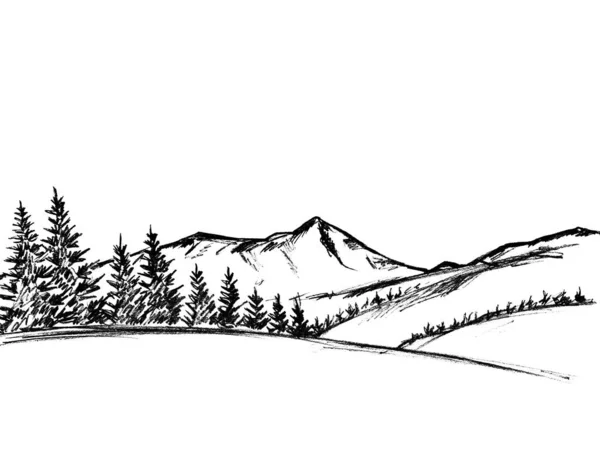 Krajina Horami Vánočními Stromky Grafický Obraz — Stock fotografie