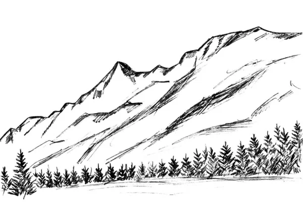 Dağlı manzara ve Noel ağaçları - grafik görüntü