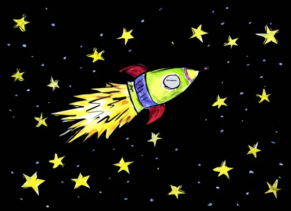Cohete Volando Espacio Entre Las Estrellas Los Planetas —  Fotos de Stock