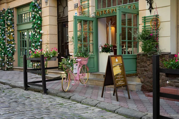 Exterior City Candy Store Decorated Vintage Style Ukraine Lviv City — Stok fotoğraf