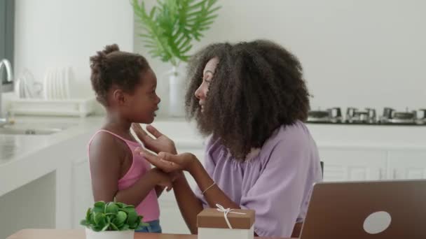 Multitasking Woman Working New Project Gently Hugging Her Adorable Baby — Video