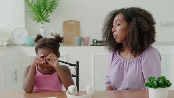 Compassious Loving Mother Comforts Her Crying Daughter Parental Emotional Support — Stok video