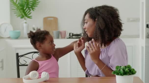 Adorable Little Girl Beloved Daughter Hugging Her Loving Caring Mother — Video Stock