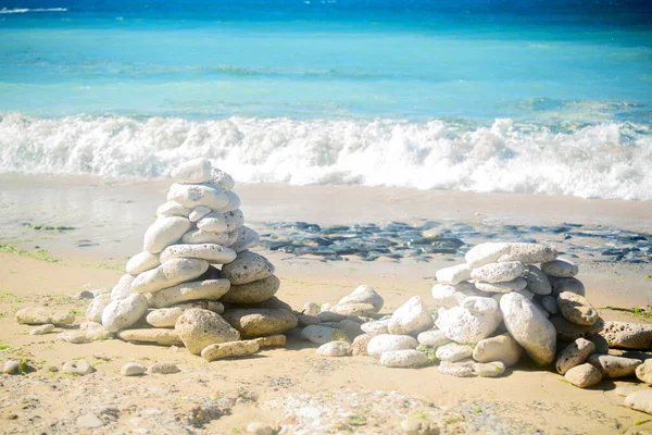 Montón Piedra Playa Faro Phare Des Jalá Isla Ile Francia — Foto de Stock