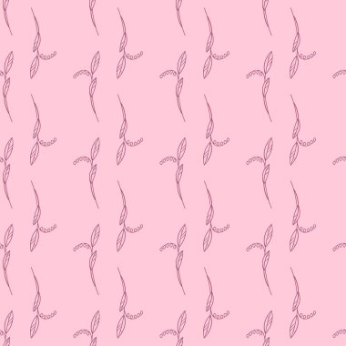 Yapraklarla çiçek açan pembe pastel çiçekler. Çizgi sanatı gerçekçiliği kusursuz çiçek desenlerini izole etti. El çizimi botanik parmak izi. Vektör illüstrasyonu.