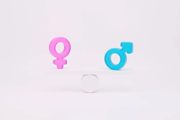 两性平等概念和妇女平等日 男性和女性的菜单和标志平衡3D渲染 — 图库照片