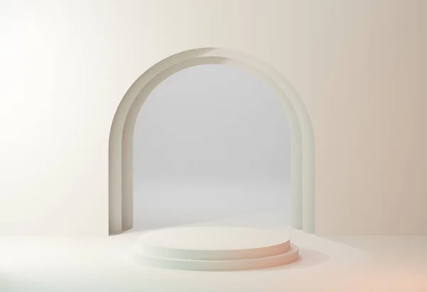 具有基座平台的化妆品拱门 用于产品展示 几何拱形背景 — 图库照片
