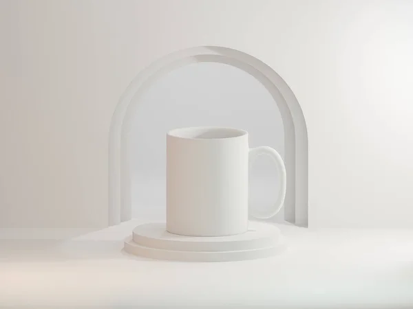 用陶瓷杯模拟咖啡杯 并在白色拱顶底座上复制空间 — 图库照片