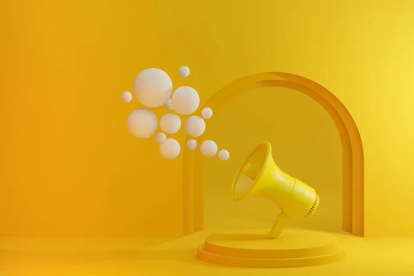 3D扩音器渲染 带有气泡的消息图标 销售标志 世界之声日 4月16日 — 图库照片