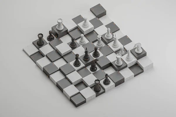 Conceito de jogo de xadrez com tabuleiro realista e peça de cavalo preto de  ilustração vetorial de xadrez