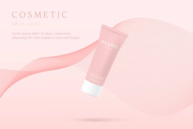Dalga çizgileri olan pembe kozmetik 3d reklam arkaplanı.