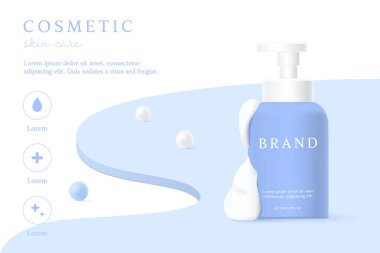 Yüz temizleyici ve köpüklü kozmetik ürün reklamı..