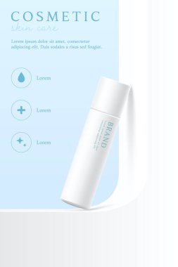 smetics ve cilt bakım ürünü reklamları mavi arkaplanda.