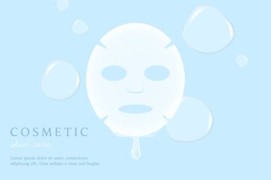 Mavi arkaplanda özlü kozmetik ve maske reklamları şablonu.