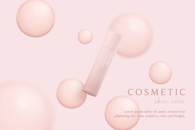 Sıvı baloncuklu pembe kozmetik 3d arkaplan.