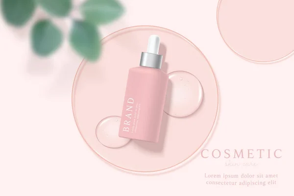Kosmetika Péče Pleť Produkt Reklamy Šablony Růžovém Pozadí Kapkou Vody — Stockový vektor