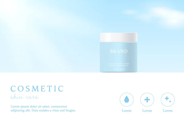 Kozmetik ürünleri ve cilt bakım ürünleri mavi arka planda şablon. 