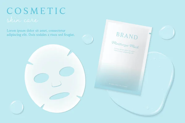 Mavi arkaplanda özlü kozmetik ve maske reklamları şablonu.