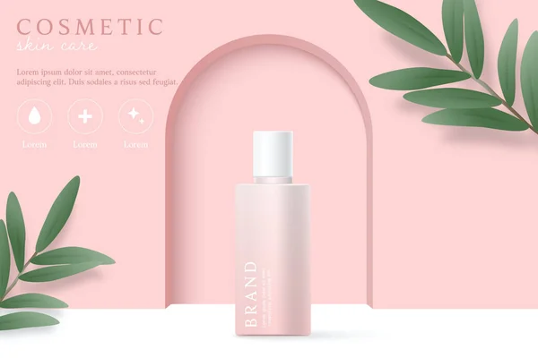 Kozmetik ürünleri ve cilt bakım ürünleri pembe arka plan üzerinde şablon.