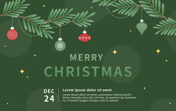 Köknar yaprakları ve süslemeleri ile Noel arkaplan şablonu.