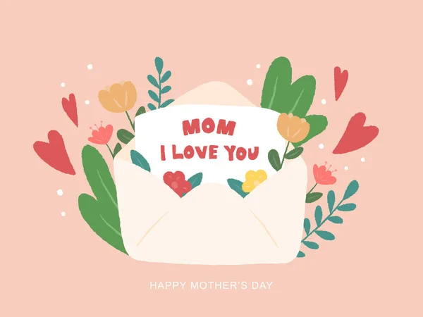Anneler Günü Mektup Zarf Çiçeklerle Elle Çizdim — Stok Vektör