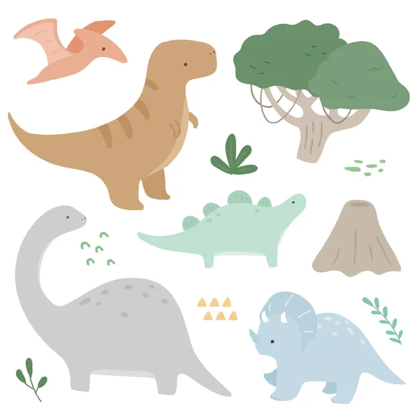 Ilustração Desenhada Mão Dinossauros —  Vetores de Stock