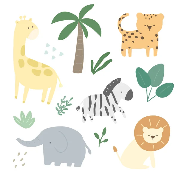 Ilustração Desenhada Mão Animais Selva —  Vetores de Stock