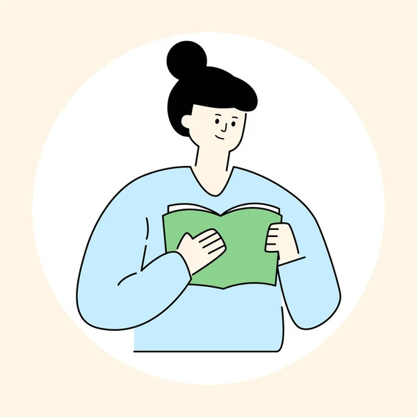 Platte Illustratie Van Een Vrouw Die Een Boek Leest — Stockvector