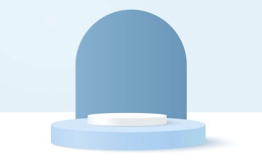 Ürün podyumuyla mavi geometrik 3d arkaplan.