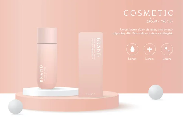 Kozmetik ürünleri ve cilt bakım ürünleri pembe arka plan üzerinde şablon.