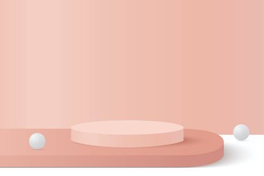 Ürün podyumuyla pembe geometrik 3d arkaplan.